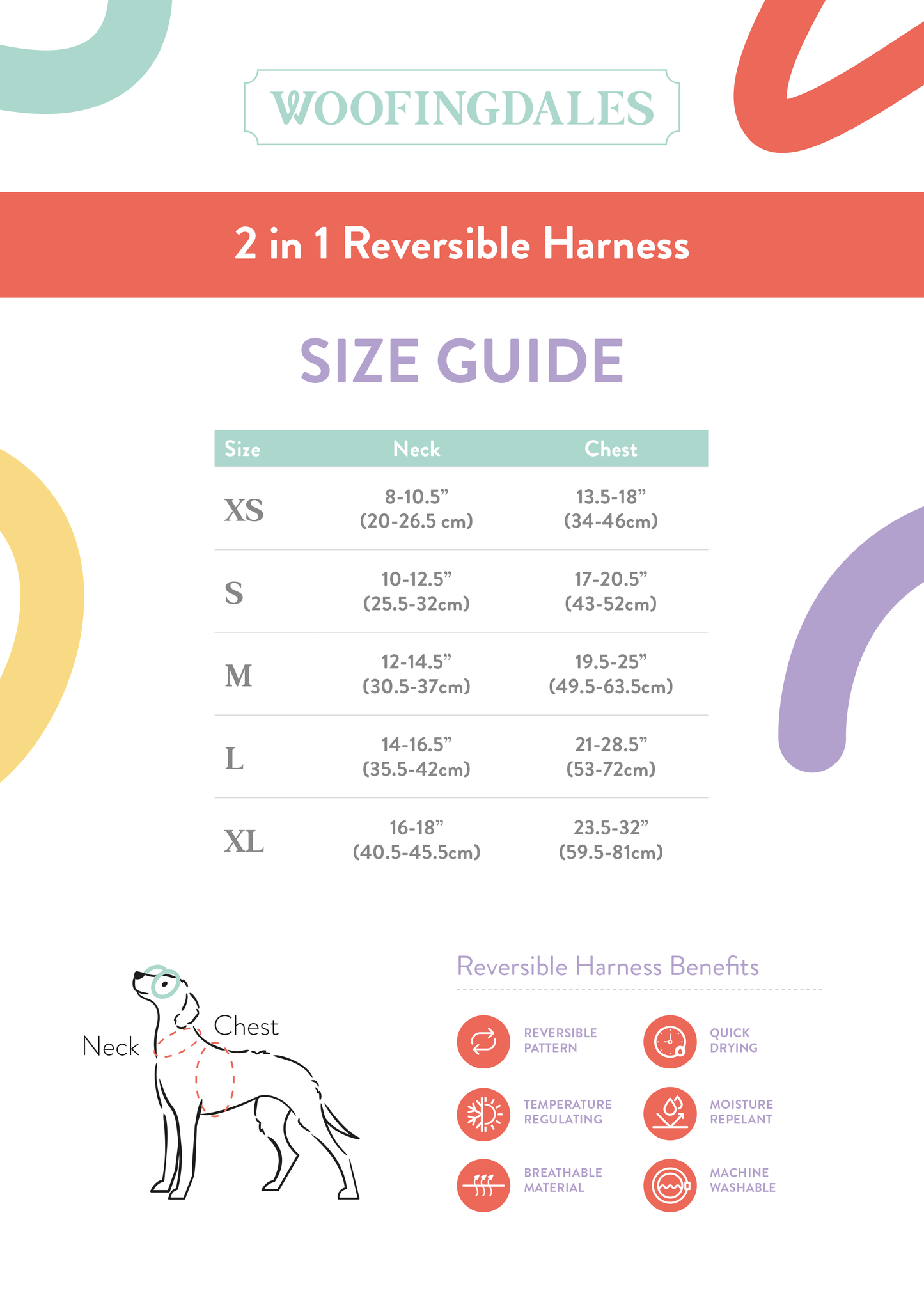 Woofingdales Poster - Size Guide for 2-in-1 Reversible Harness