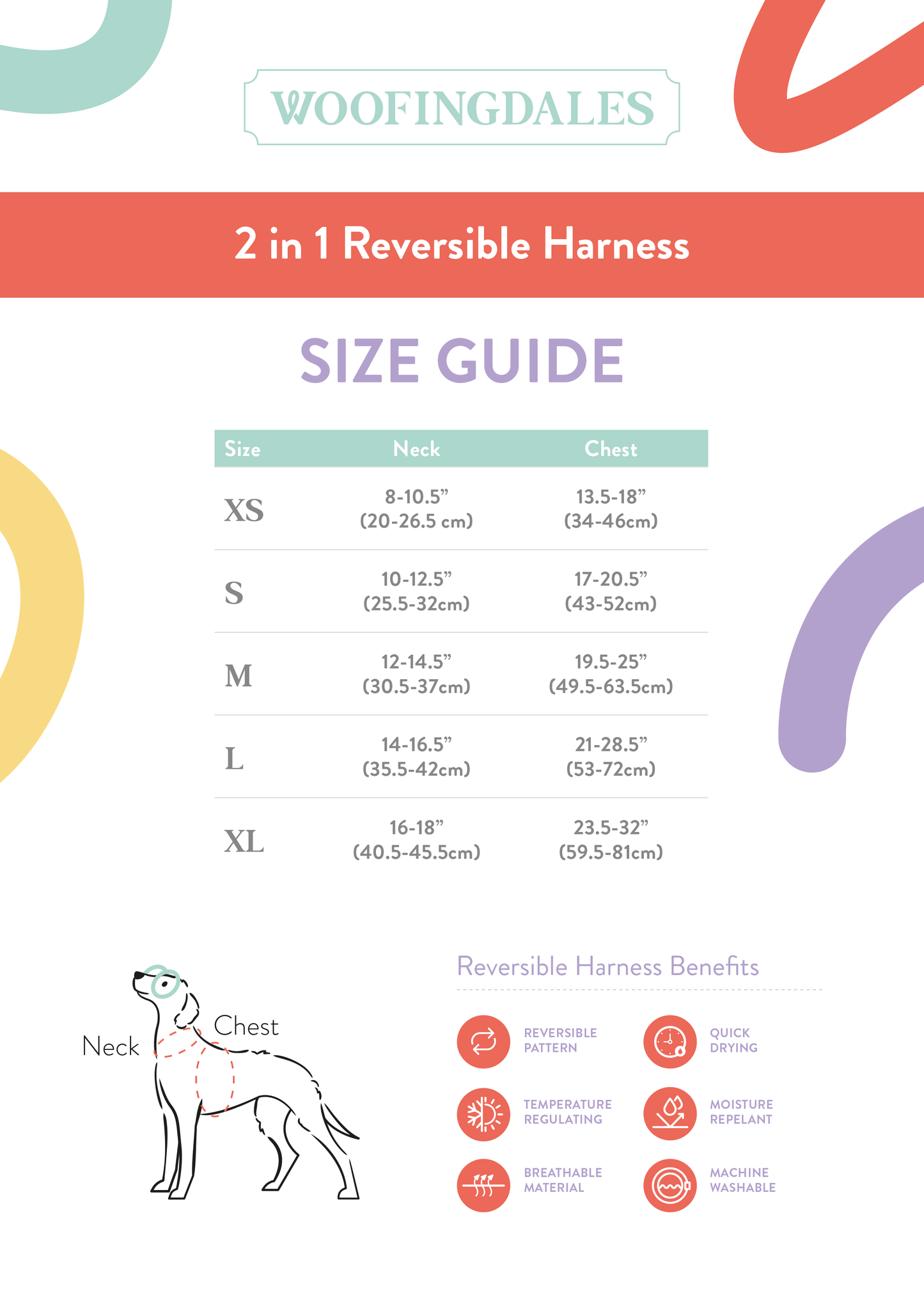 Woofingdales Poster - Size Guide for 2-in-1 reversible harness