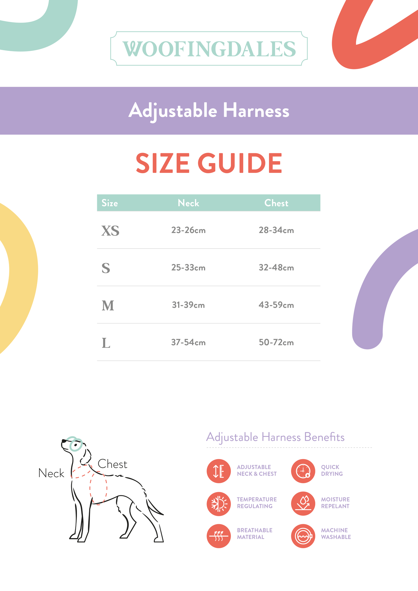 Woofingdales Poster - Size Guide for Adjustable Harness