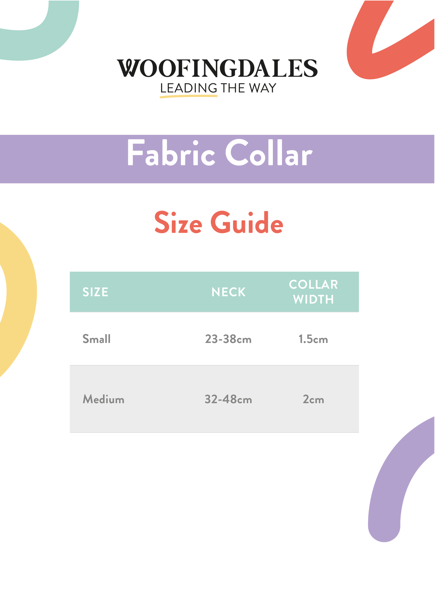Woofingdales Poster - Size Guide for Fabric Collar