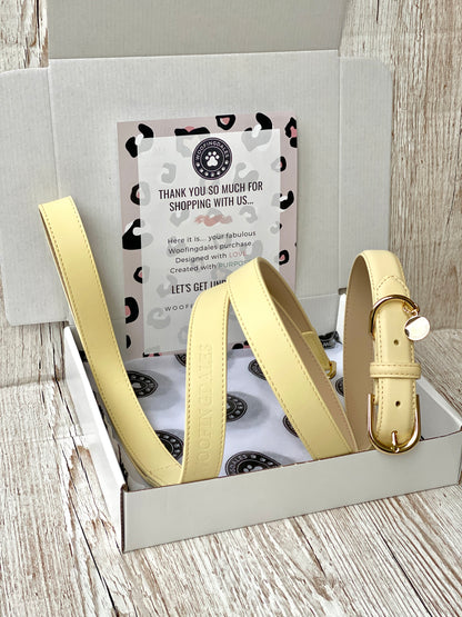 Luxury Leather Dog Lead - Yellow